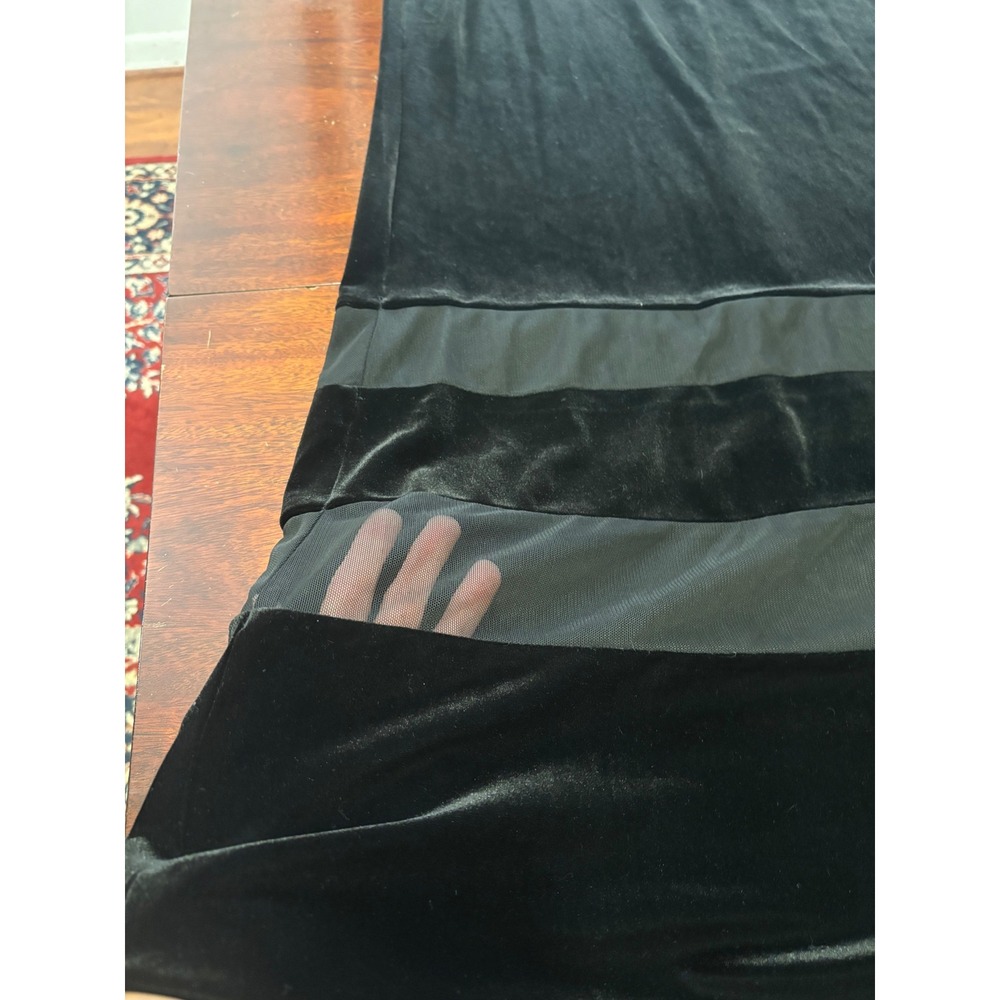 Alex Evenings VTG Velvet Maxi Skirt L Black Velvet Sheer Mesh Trim Gothic Chic - Picture 4 of 8